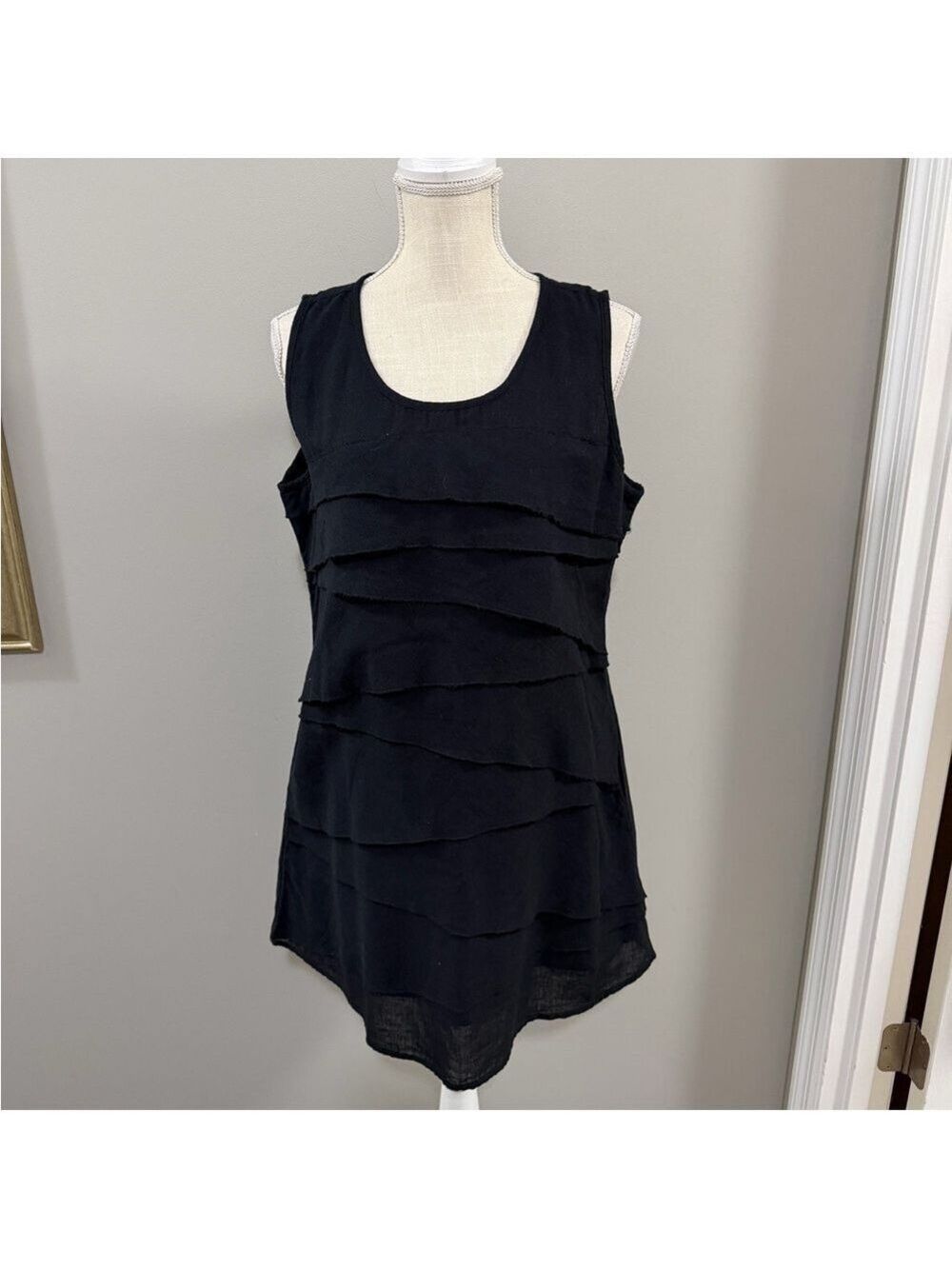 NWT Black Cotton Sleeveless Tiered Tunic Dress.  Size XL